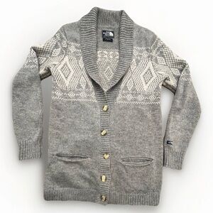 The North Face Gray Wool Blend Shawl Collar Cardigan Sweater Adult Small EUC